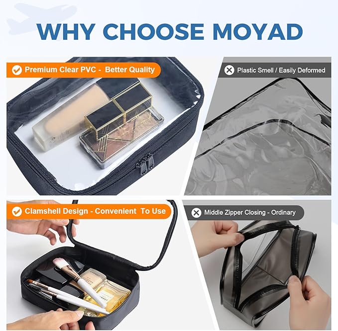 Moyad TSA Approved Clear Toiletry Bag, 1 Pack Quart Size 3-1-1 Liquids Pouch - Image 4