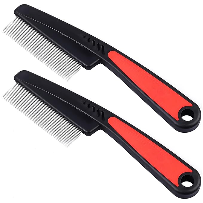 Fine-Tooth Dandruff Comb, Durable Stainless Steel Dandruff Removal, Professional Hair Styling Tool for Adults and Kids (Black+Red)