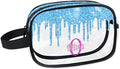 Custom Makeup Toiletry Bag, Personalized Clear Travel PVC Cosmetic Organizer Case Portable Bag with Zipper, Light Sky Blue Fluid Shape Sparkly Glittery