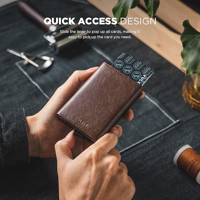 VULKIT Pop up Card Wallet Minimalist Cash Wallets RFID Blocking Leather Smart - Image 3
