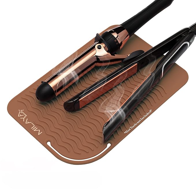 Vanity Accessories Heat Resistant Mat – Silicone Flat Iron & Curling Iron Holder, Non-Slip Vanity Mat & Hot Tool Mat for Home, Salon, or Travel Use
