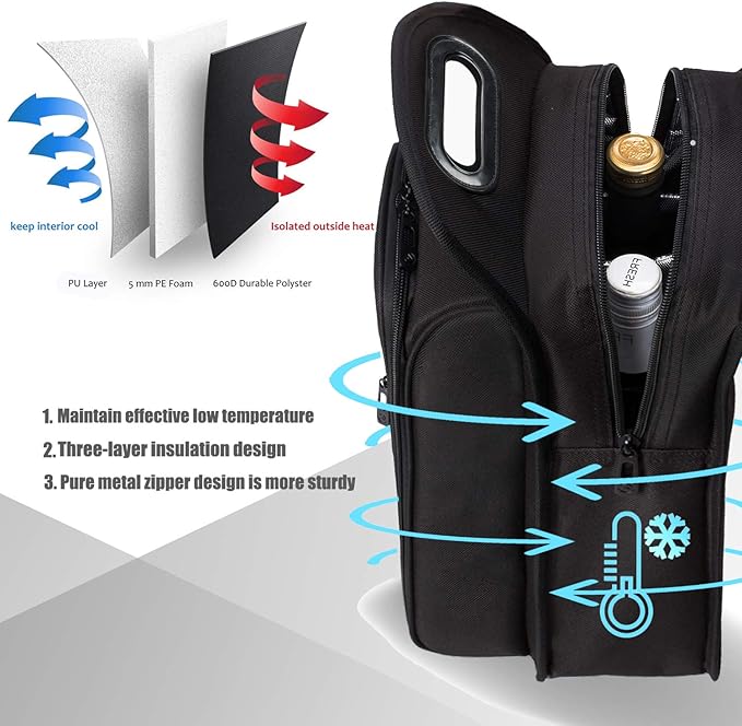 ALLCAMP 6 Piece Wine Travel Bag and Insulated Wine Carrier Tote Carrying Cooler - Image 3