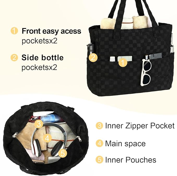 LEDAOU Large Beach Tote Bag Women Waterproof Sandproof Zipper Beach Tote Bag - Image 5
