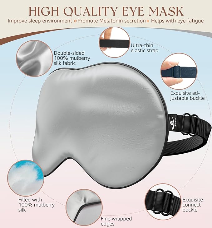 HiRui Silk Sleep Mask, 100% Natural Mulberry Silk of Double-Sided & - Image 4