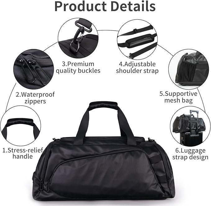 Duffle Bag for Travel, Carry on Gym Bag for Men, Waterproof Sport Bags - Image 5