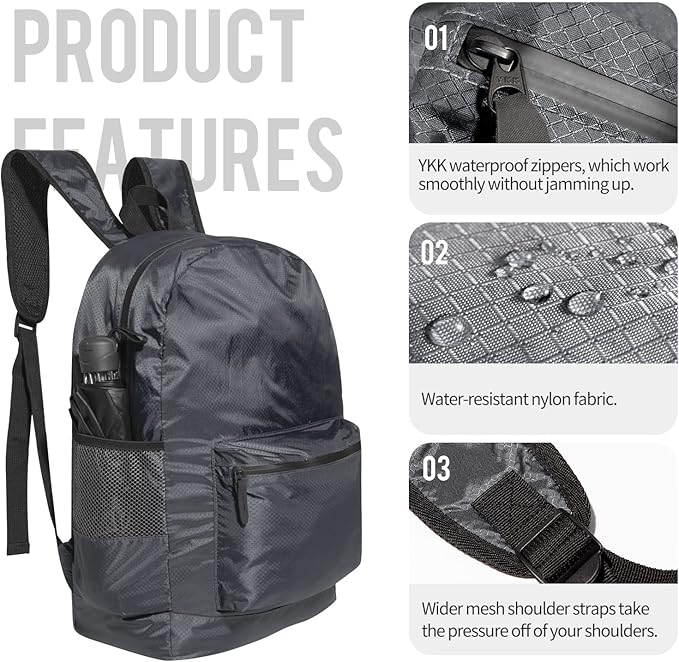 pack all 20L Lightweight Packable Backpack, Water Resistant Foldable Backpack - Image 3