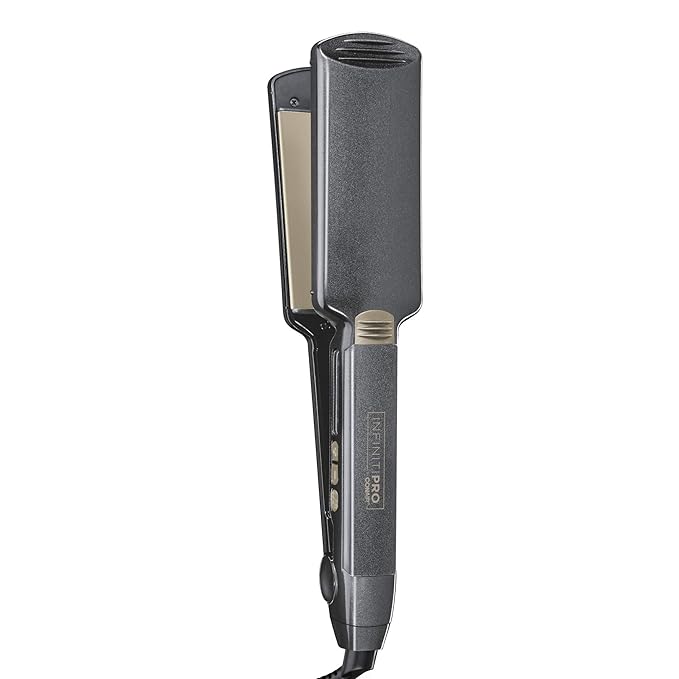 INFINITI PRO CONAIR Tourmaline Ceramic 2-Inch Flat Iron Hair Straightener, 2-Inch Flat Iron to Straighten or Curl, 5 Heat Settings, for All Hair Types and Textures, Metallic Grey