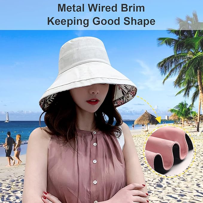 Women Wide Brim Sun Hats Metal Wired Edge Summer UV Protection Beach Fishing Hat - Image 5