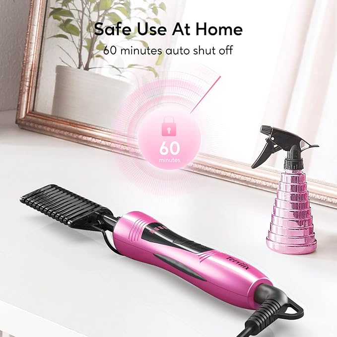 Hot Comb Electric by Terviiix, Pressing Combs for Natural Black Hair, Wigs & Beard, Anti-Scald Straightening Comb with Keratin & Argan Oil Infused Teeth, Temperatures Adjustable, 60 Min Auto Shut Off
