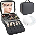 Travel Makeup Bag with LED Mirror and 10x magnifying glass with 3 Lighted by Unknown