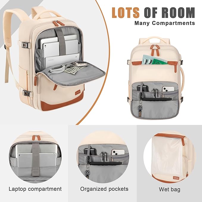 40L Travel Backpack with USB Charging Port, Water-Resistant Carry On Backpack - Image 3
