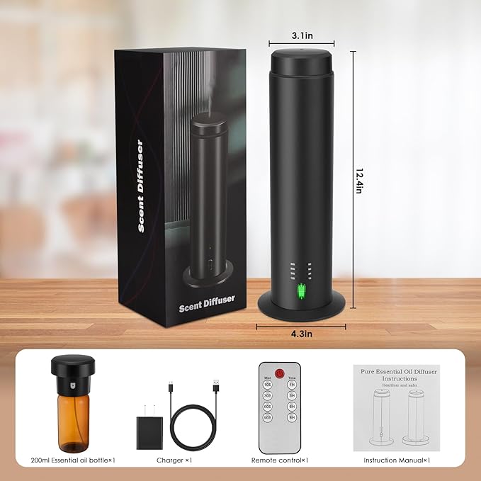 Waterless Scent Essential Oil Diffuser for Hotel,Whole House,Large Room, Office，Home，200ML Large Capacity, Covering 1500 Square feet (Black) (Large-200)