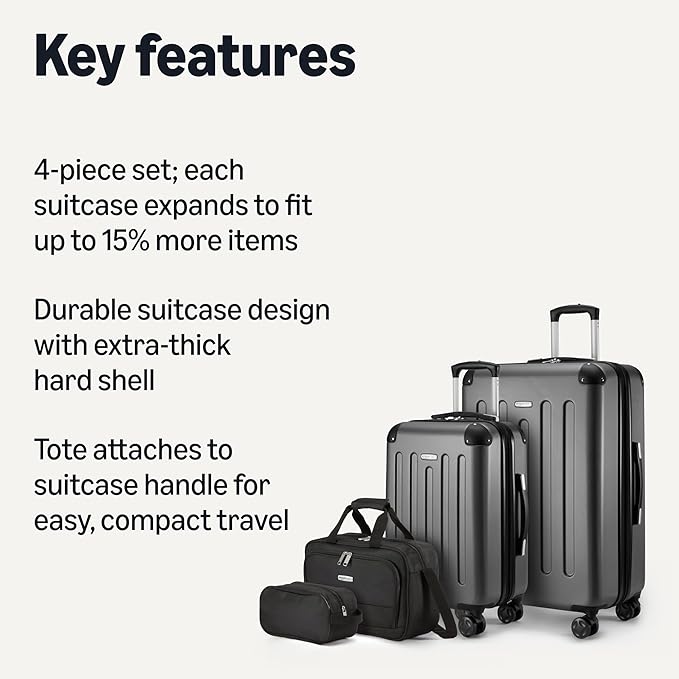 Amazon Basics 4-Piece Luggage Set, Including Two Hardside Suitcases - Image 2