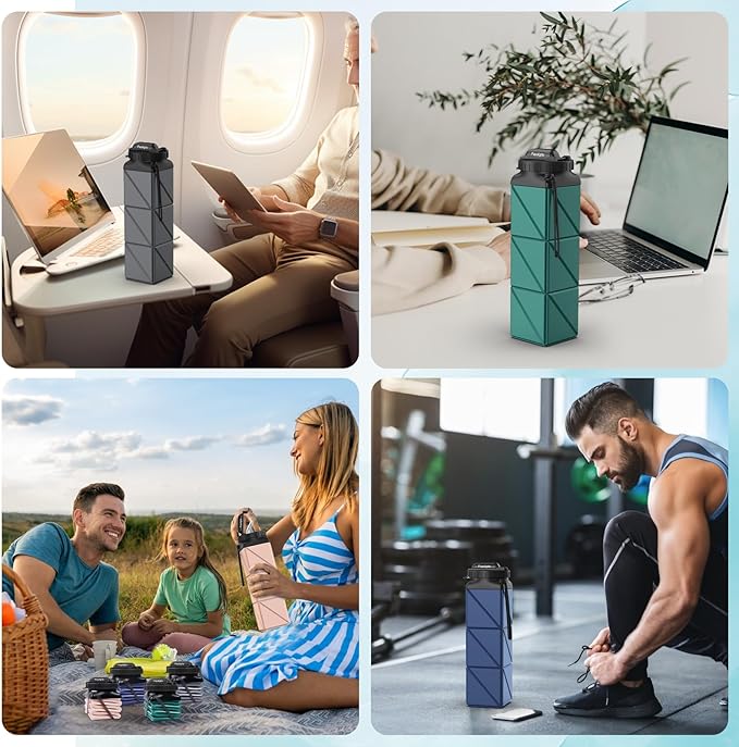 2pcs Collapsible Water Bottles 20.6oz Foldable Water Bottle BPA Free Reusable - Image 4