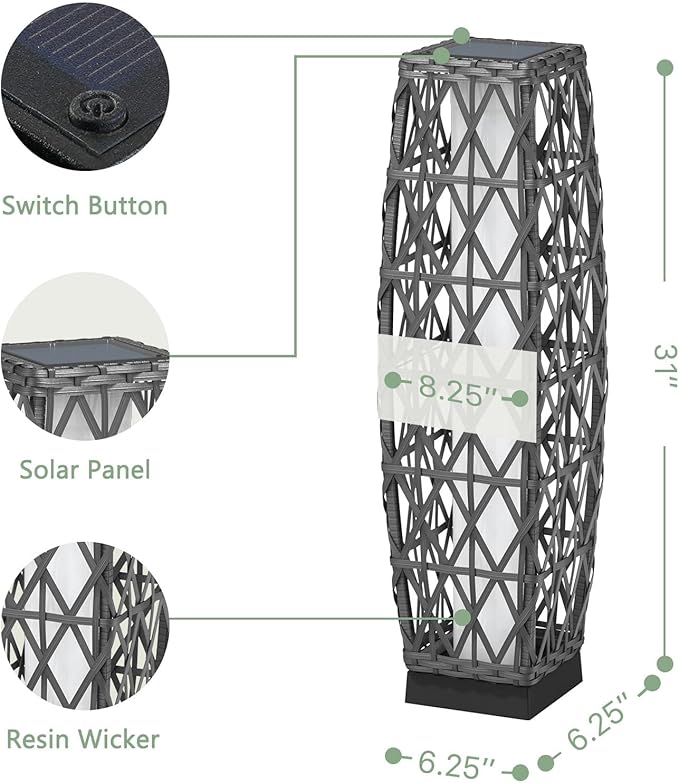 Grand patio 2-Piece Solar Outdoor Floor Lamp Solar Powered Wicker Lantern - Image 9