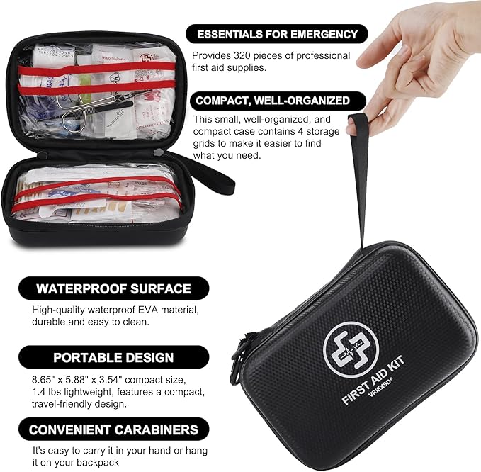 Premium First Aid Kit, 320 Piece Waterproof Hard Shell Eva First Aid Kit - Image 3