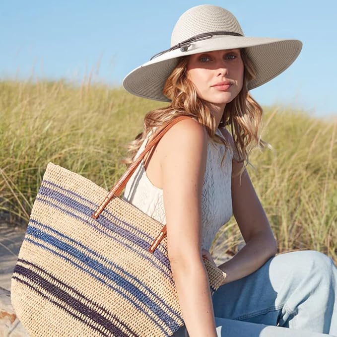 DRESHOW Beach Hats for Women Big Straw Wide Brim Summer Hat Floppy Foldable - Image 5