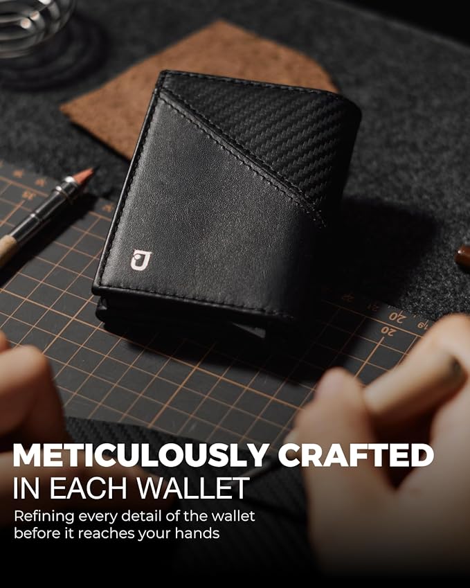 Jenoss Smart Wallet For Men: Full Grain Leather, Handcrafted, Slide Metal Pop - Image 4