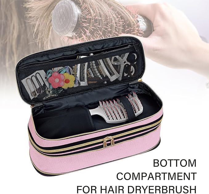 Hair Dryer Travel Carrying Case, Curling Iron Storage Bag, Slim Expandable Handheld Dual-Layer Travel Storage Bag for Dryer/Hair Tool Organizer/Style Organizer