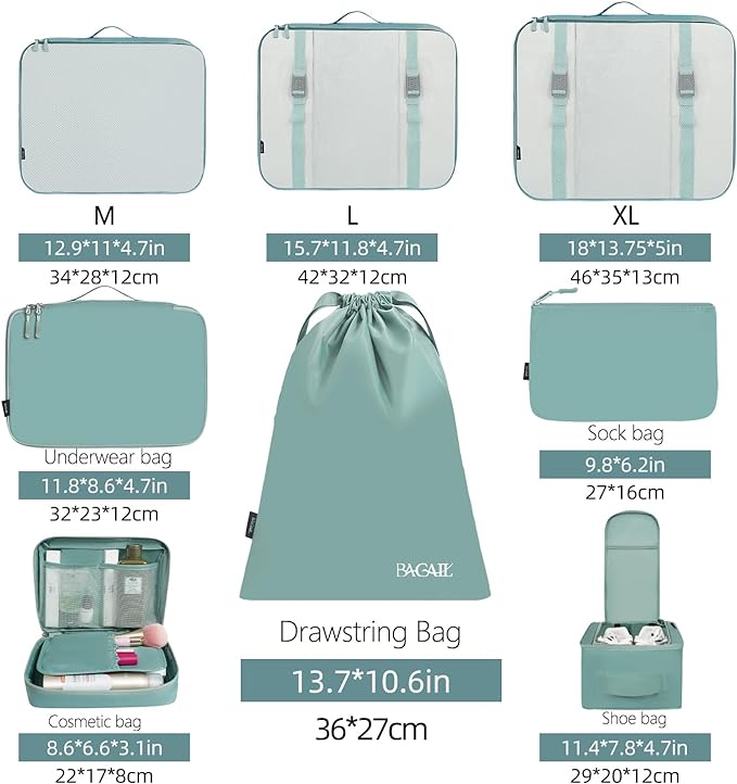 BAGAIL 8 Set Packing Cubes Luggage Packing Organizers - Image 2