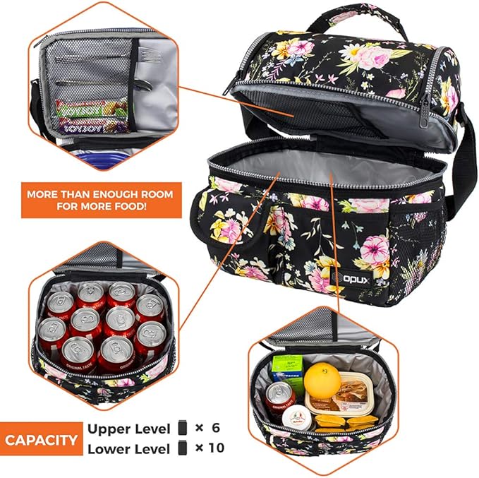 opux Lunch Bag Women Insulated, Adult Lunch Box Cooler, Flower Lunch Box - Image 8