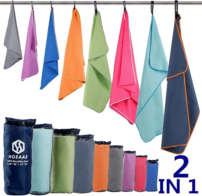 HOEAAS 2 Pack Microfiber Camping Towels, Quick Dry Towel, Super Absorbent Ultra by HOEAAS