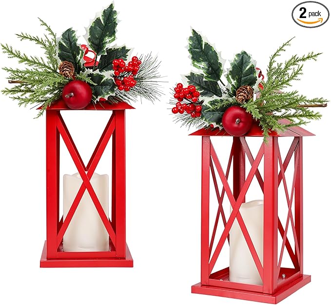 Christmas Decorative Lanterns 2 Pack Outdoor Lantern 13.5" Waterproof Battery by WonderSolar
