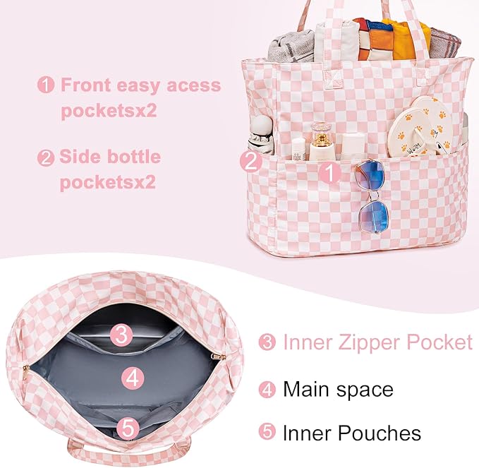 LEDAOU Large Beach Tote Bag Women Waterproof Sandproof Zipper Beach Tote Bag - Image 5