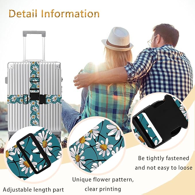 White Daisy Luggage Straps for Suitcases TSA Approved, Luggage Identifiers for - Image 5