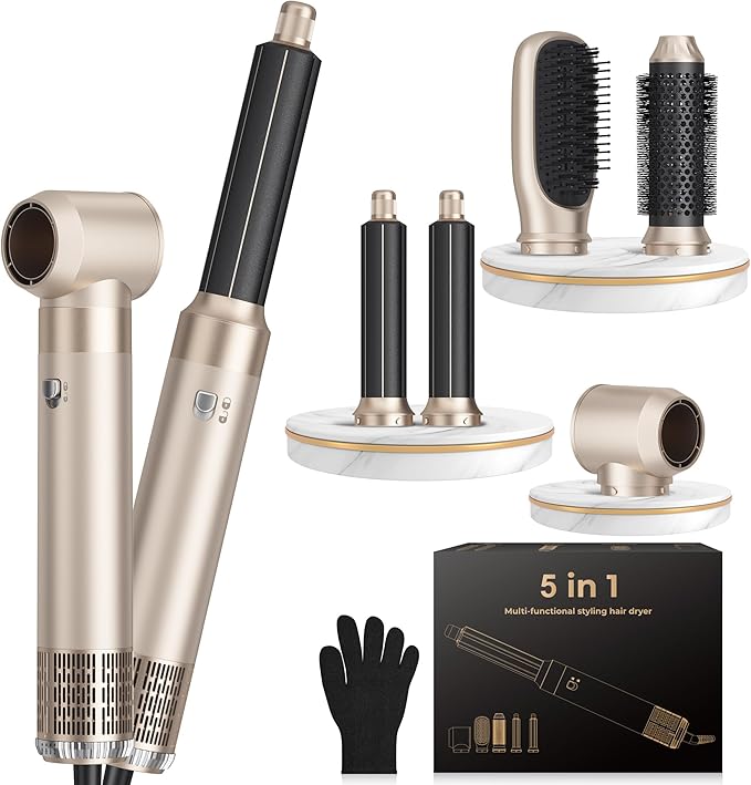 5 in 1 Hair Dryer Brush Set,Professional Negative Ionic Hot Air Styler, Air Curling Wrap Styler,Detachable Blow Dryer Brush With Auto Wrap Curlers,Hair Styling Tools For Straight/Curl/Drying/Smoothing