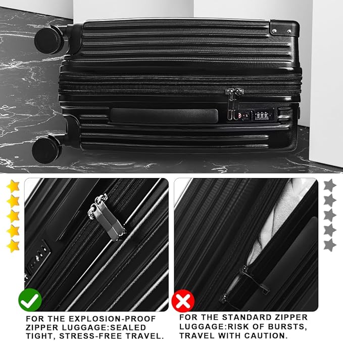3-Piece Expandable Luggage Set Suitcase in Classic Black -Double Wheel - Image 5