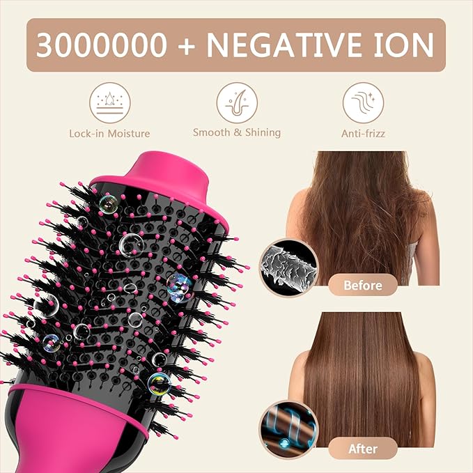 Hair Dryer Brush Blow Dryer Brush in One, Upgraded 4 in 1 Hair Dryer and Styler Volumizer with Negative Ion Anti-frizz Ceramic Titanium Barrel Hot Air Hair Straightener Brush