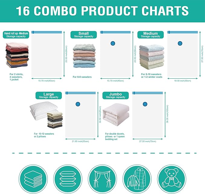 16 Pack Vacuum Storage Bags, Space Saver Bags Compression Storage Bags - Image 5