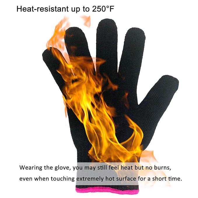 Lessmon 2 Professional Heat Resistant Gloves for Hair Styling Heat Blocking for Curling, Flat Iron and Curling Wand Suitable for Left and Right Hands