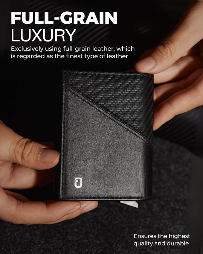 Jenoss Smart Wallet For Men: Full Grain Leather, Handcrafted, Slide Metal Pop - Image 2