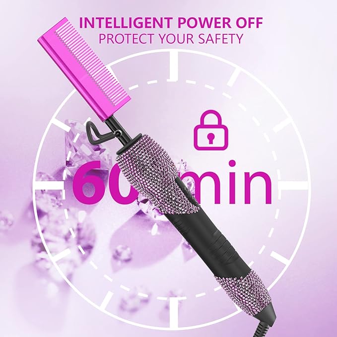 DAN Technology 500 hot Comb Electric for Wigs, Diamond Heating Comb, 60 Min Auto-Off & 7 Temperatures Adjustable Purple hot Comb, Professional Pressing Combs for Black Hair