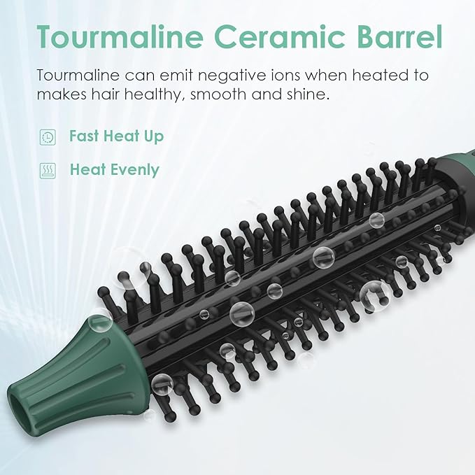 Mini Thermal Round Brush, 1/2 Inch Barrel Volume Heat Styling Brush for Men and Women Short Thin Curly Straight Hair, Heated Curling Iron,12 Temperature Setting (1.1 Inch with Bristles)