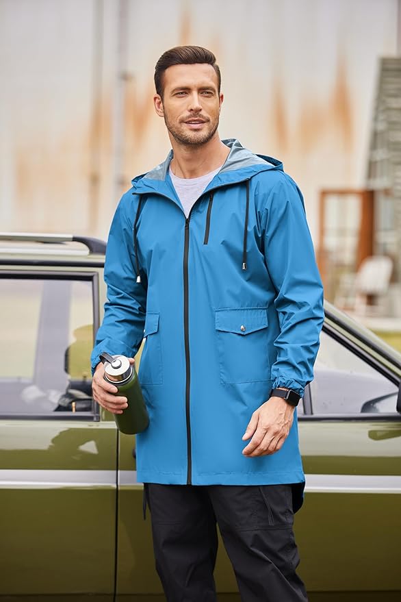 COOFANDY Men's Long Raincoat Ligtweight Rain Jacket Waterproof Outdoor Jackets - Image 3