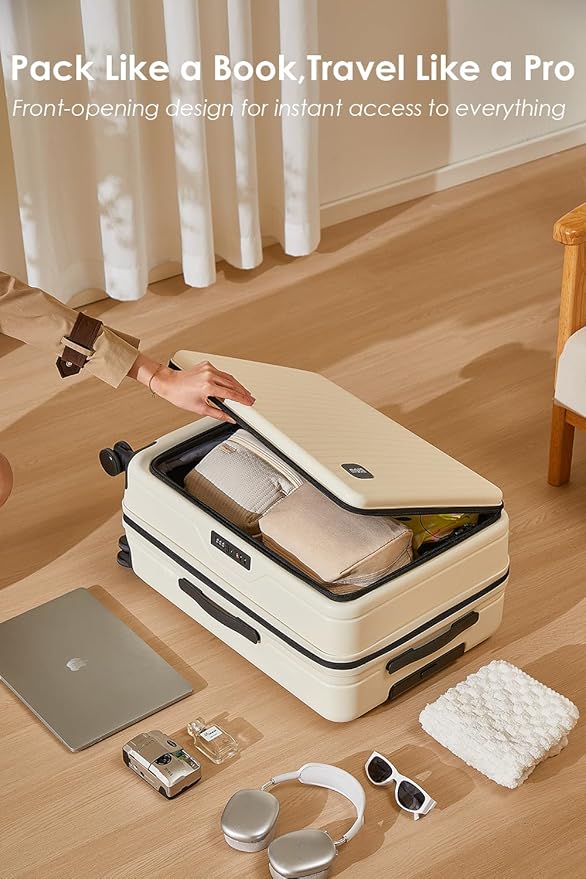 HotWay 28 Inch Expandable Front Opening Checked Luggage - Image 2