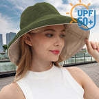 vidsel Womens Sun Hats Wide Brim Reversible Bucket Cotton Hat Packable Summer - Image 7