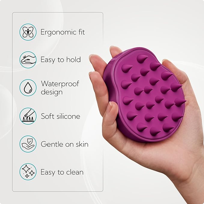 HEETA Hair Scalp Massager Shampoo Brush 2 Pack, Soft Silicone Bristles to Remove Dandruff, Waterproof Hair Scrubber for Both Wet Dry Use, Suitable for Men & Women (Pink & Purple)