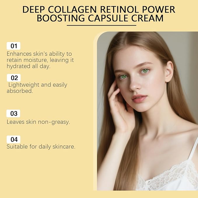 Capsule Cream, Deep Collagen Retinol Power Boosting Cream, Anti-Aging, Firms, Evens Skin Tone, Hydrate Skin, Lightweight Daily, 1.76 Oz