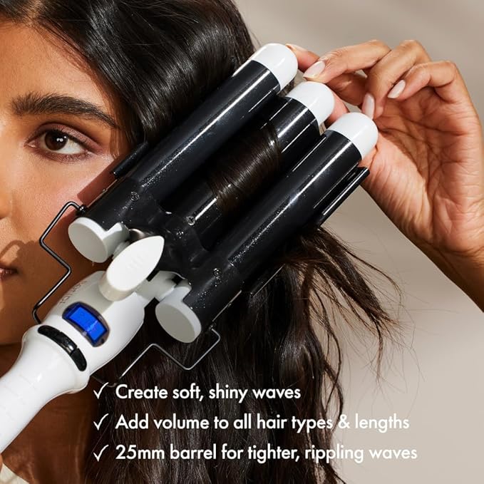 BONDIBOOST Wave Wand Hair Curling Iron Wand [25 mm], 1 Inch Ceramic Tourmaline Triple Extra Large Barrels + Long Lasting, Natural Looking Waves + Instant Heat Up for Fast Styling