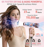 FMZ Professional Hair Blow Dryer with Smart Display, 1875W High Speed BLDC Motor for Fast Drying, Portable Mini Lightweight Quiet, Pink Curly Ionic Diffuser HairDryer for Women Girls Teen Salon Travel