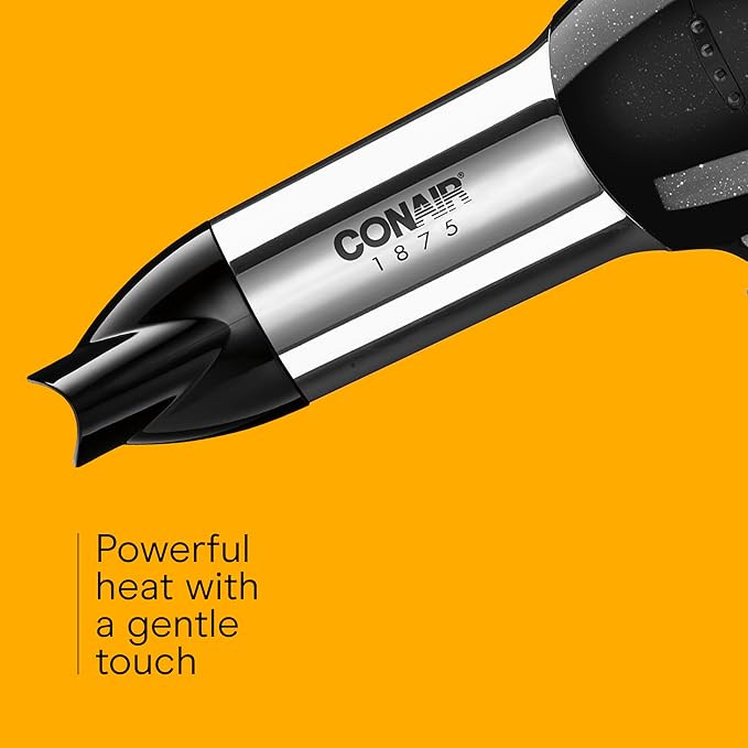 Conair Hair Dryer, 1875W Full-Size Hair Dryer with Ionic Conditioning, Blow Dryer, Tourmaline Ceramic Technology for Quick Drying, Black/Chrome