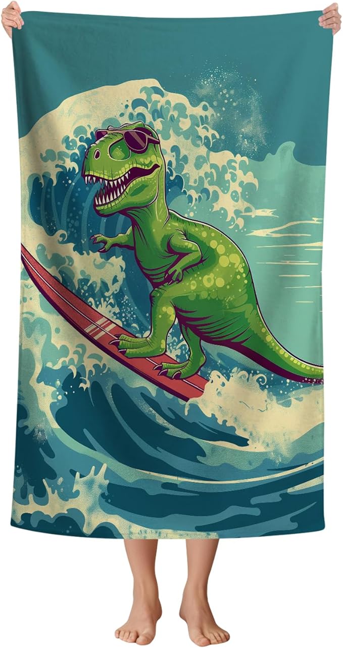 WZOMT Kids Dinosaur Beach Towel, Microfiber Dinosaurs Towels by WZOMT