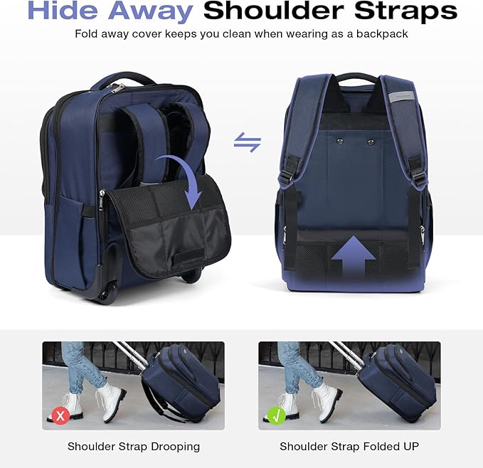 Rolling Backpack for Adults, 17 Inch Waterproof Carry-on Backpack - Image 5