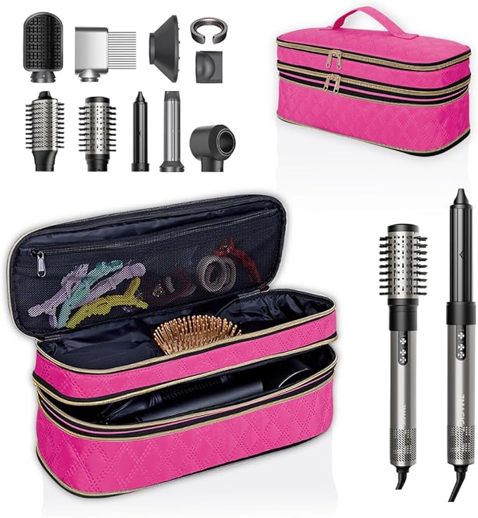 Hair Dryer Travel Carrying Case, Curling Iron Storage Bag, Slim Expandable Handheld Dual-Layer Travel Storage Bag for Dryer/Hair Tool Organizer/Style Organizer