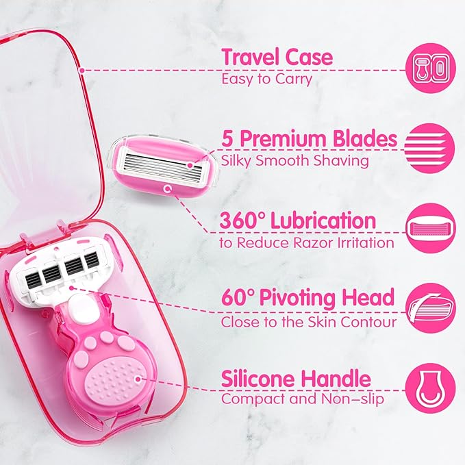 DreamGenius Travel Razors for Women Include 1 Handle and 5 Cartridges, Extra - Image 4