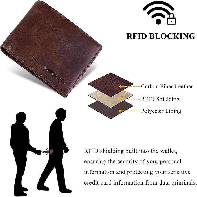 VISOUL Men's Leather RFID Blocking Wallet Extra Capacity, Bifold Security Wallet - Image 5